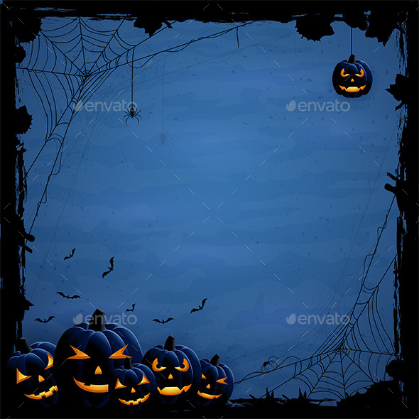 Blue Halloween Background with Pumpkins by losw GraphicRiver